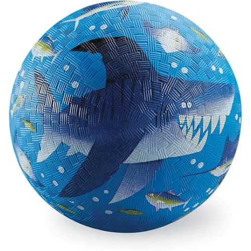 Crocodile Creek Playground Ball - Durable Rubber Ball for Kids Ages 3 and Up - Bouncy Inflatable Ball for Kickball, Indoor Games, and Outdoor Sports - PVC-Free - Shark Reef - 7-inch Diameter