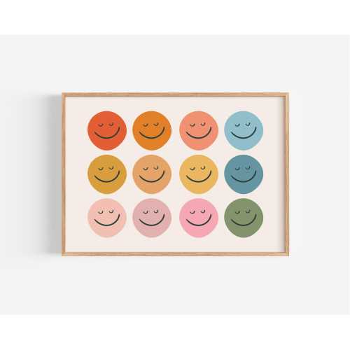 Smiley Face Poster, Kids Rainbow Print, Playroom Gallery Wall, Boho Nursery Decor, Kids Room Art, Cool Toddler Gift, Horizontal, Retro Vibes