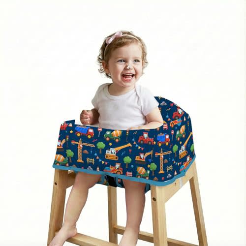 High Chair Cover for Baby, Baby High Chair Cover Restaurant Seat with Strap Pads & 3-Point Harness, Stain Slip Resistant Waterproof High Chair Portable for Eating Travel Home Use, Construction