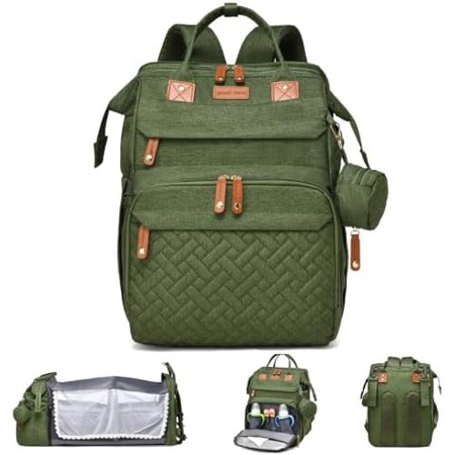 Baby Bag Diaper Bags with Changing Station, Large Capacity Diaper Bag Backpack for Moms Dads with USB Charging Port, Waterproof Diaper Backpack（Army Green）