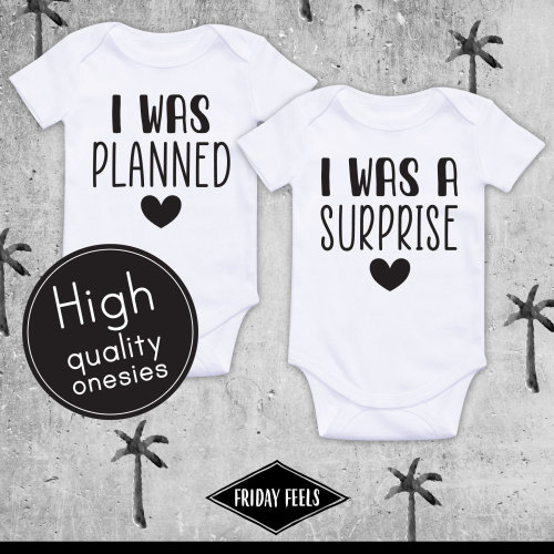 Funny baby onesies for twins, I was planned, I was a surprise, cute baby outfit, baby clothes, bodysuit, unisex gift, two babies, romper