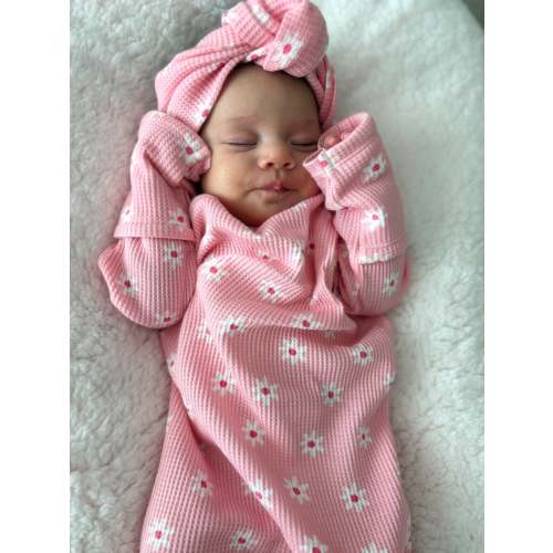 Organic Waffle Gown, Pink Flower