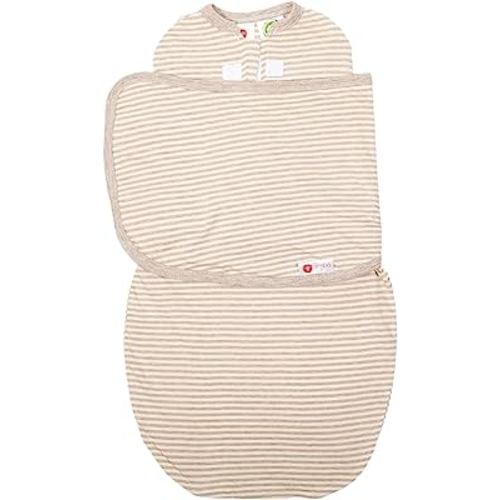 embé 2-Way Starter Baby Swaddle, 6-14 lbs, Newborn Infant Swaddle Sack 0-3 Months, Zip, Hook & Loop 0-3 Months Baby Wrap, Hip Healthy - Organic Oatmeal Stripe
