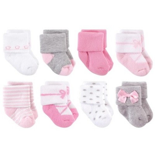 Little Treasure Basics Infant Baby Cozy Terry Socks 8-Pack, Pink Pirouette, 0-6 Months