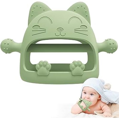Baby Teethers 0-6 Months,Teething Toys for Babies 0-6 Months,Never Drop Baby Chew Toys for Teething Relief,Infant Hand Teether Pacifiers for 0-6 Months,Ideal Baby Toys Gifts for New Moms(Cartoon Cat)