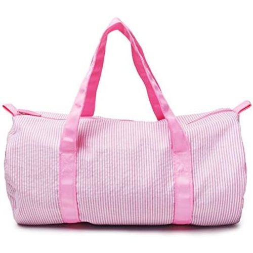 Kids Travel Overnight Bag Seersucker Carry On Lightweight Weekender Duffel Bag for Boys and Girls (Pink) X-large