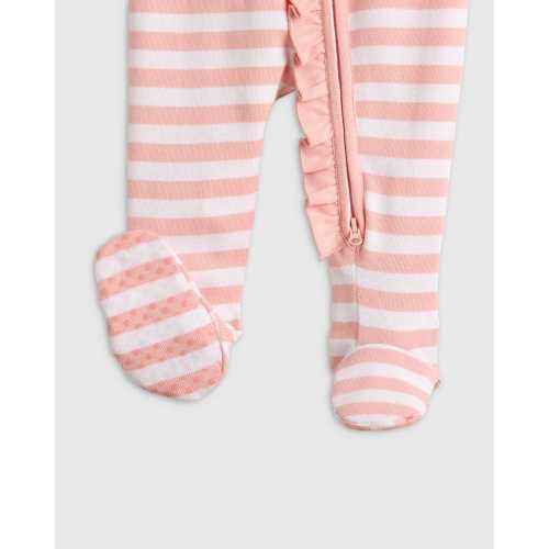 100% Organic Cotton Ruffle Footie in Pink Stripe