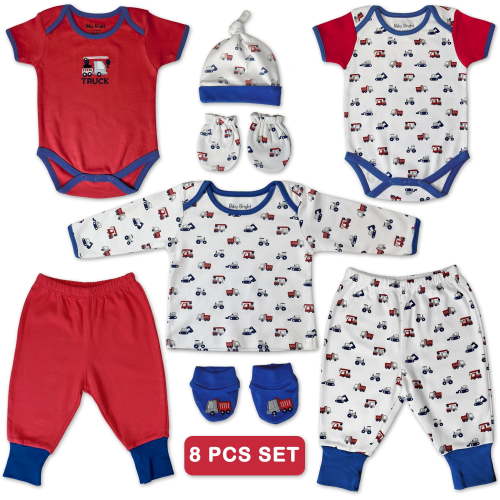Baby Bright Baby Boy Clothes Set, Cotton Layette Outfit, 8-Piece, Size 0-3 Months