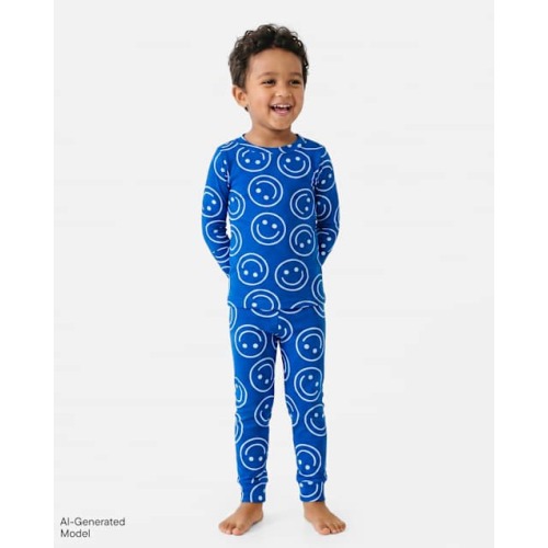 Baby And Toddler Boys Happy Face Snug Fit Cotton Pajamas - Blue
