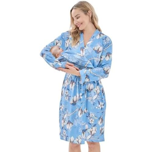 V.&GRIN Mommy and Me Robe and Swaddle Set, Maternity Robe and Matching Baby Blanket | Hospital Outfits Labor Delivery