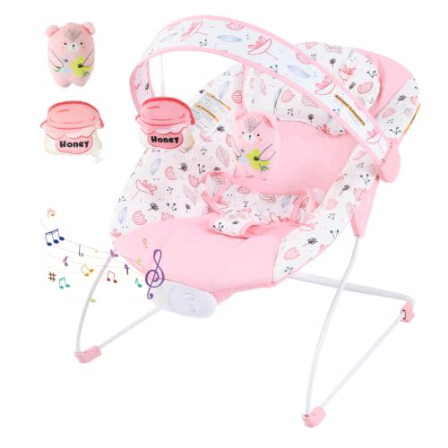 Portable Baby Bouncer for Infants,Foldable Baby Bouncer Seat,0-6M,0-20lb | 8 Melodies Music,3 Vibration Levels & Adjustable Volume,3-Point Harness,Machine Washable,Sensory Toys,Indoor & Outdoor Use