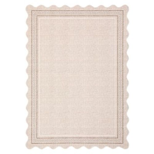 8'x10' Washable Scalloped Living Room Rugs, Indoor Modern Bordered Bedroom Nursery Rug, Soft Non Slip Solid Dining Room Carpet, Beige