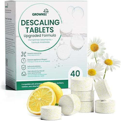 Descaling Tablets for Bottle Washer, Plant-Based Formula with Lemon & Chamomile, Sterilizer & Warmer, 40 Count, Descaler Limescale Remover, Removes Hard Water & Milk Residue