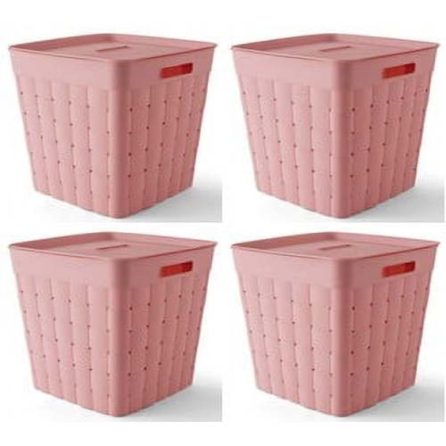 Your Zone Large Wide Weave Stacking Bin, Pink, 4/Case
