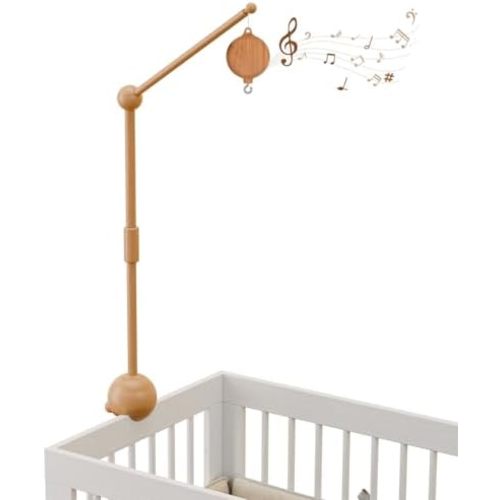 Crib Mobile Arm with Music Box,32.5 Inch Crib Mobile Stand,Wooden Mobile Arm for Crib (2 Modes,360°Adjustable,100% Beech Wood) Baby Crib Mobile for Boy and Girl
