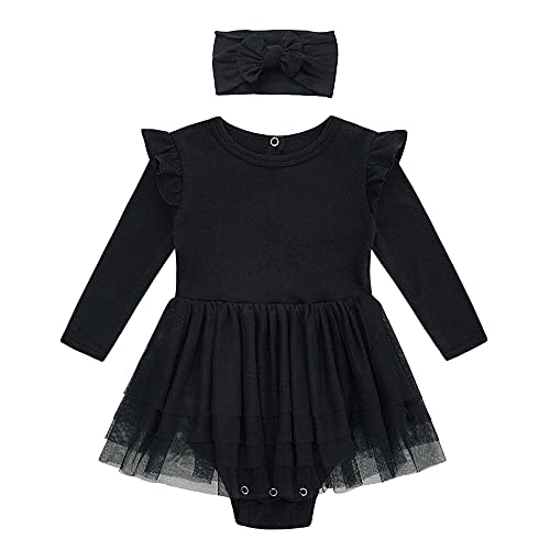 O2 BABY Organic Cotton Baby Girls Tutu Dress Baby's Tulle Dress with Headband Outfit Set 0-24Months
