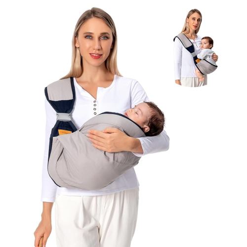 Baby Sling Carrier, Baby Carrier Newborn to Toddler(7-45lbs), Toddler Carrier with Safety Buckle, One Shoulder Adjustable Shoulder Strap, One Size Fits All, Grey