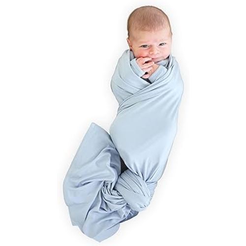 Caden Lane Baby Swaddle & Receiving Blanket, Soft, Breathable & Temperature-Regulating Bamboo Viscose Fabric for Swaddling Newborns, Gender Neutral Infant Blanket for Boys & Girls, Mist Blue
