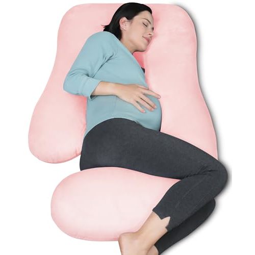 MOON PARK Pregnancy Pillows for Sleeping - U Shaped Full Body Maternity Pillow with Removable Cover - Support for Back, Legs, Belly, Hips - 57 Inch Pregnancy Pillow for Women - Pink
