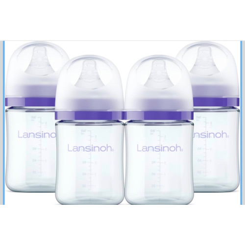 Lansinoh Anti-Colic Glass Baby Bottles, 5 Ounces, 4 Count Bottles for Feeding, Baby Essentials, Includes 4 Slow Flow Nipples, Size S