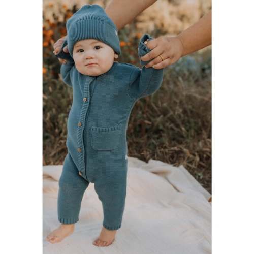 River Garter Stitch Romper in Bluestone - Dear Hayden | Maisonette