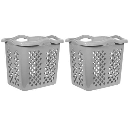 Home Logic 2 Bushel Lamper Plastic Laundry Basket with Silver Handles, Cement, 2 Pack