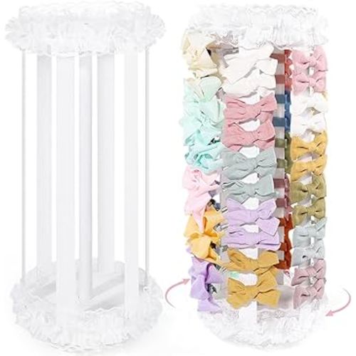 POVETIRE Bow Holder for Girls Hair Bows,360 Rotation White Hair Bow Organizer, Hair Clips Stand Hair Accessories Rack Display Decors Baby Nursery Toddler Girls Room