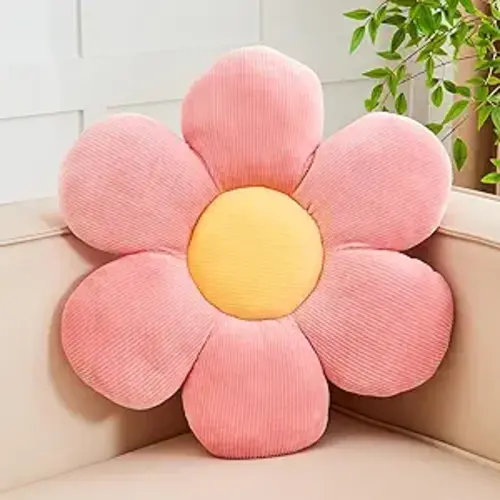 Kcvvcr Pink Flower Pillow, 14.9" Cute Flower Shaped Floor Pillow, Aesthetic Floral Plush Daisy Decorative Throw Pillows for Bed Sofa Couch