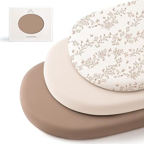 Konssy 3 Pack Stretchy Bassinet Sheets for Baby Girl Boy, Soft Breathable Baby Bassinet Mattress Sheets Fit for Hourglass Oval Cradle, Moses Basket Rectangle Mattress (Flutter Garden)