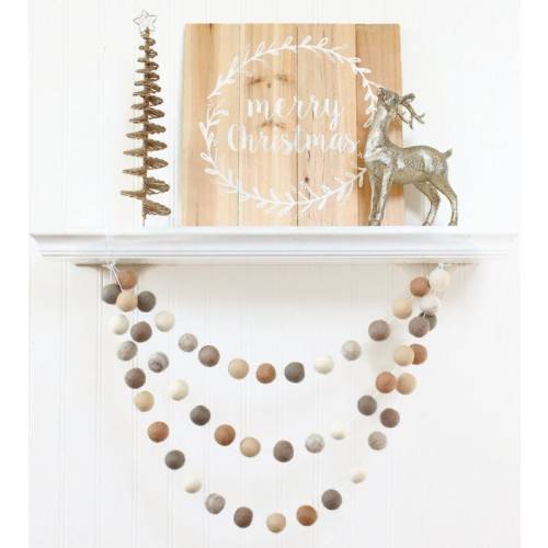 Neutral Felt Ball Garland, Pom Pom Garland, Nursery Decor, Bunting Banner, Party Decor, Holiday, Christmas, Winter Decor, Farmhouse Style