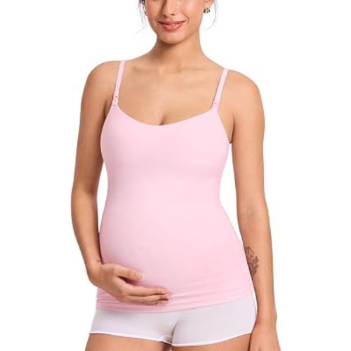 MOMANDA Nursing Tank Tops for Breastfeeding Seamless One-piece Fixed Cup Maternity Cami with Adjustable Straps