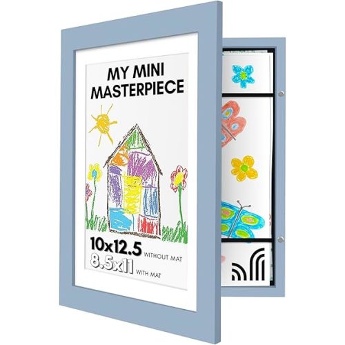 Americanflat Kids Artwork Frame Changeable (Baby Blue) - Magnetic Door Holds 100 Art Pieces - 8.5x11 Letter Size Display with Mat or 10x12.5 Without Mat - My Mini Masterpiece