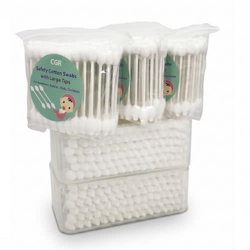 400pcs CGR Baby Safety Cotton Swabs with Large Tips for Newborn, Babies, Kids, Children, 100% Organic Cotton, White Paper Sticks, 5 Pack of 80 Swabs Total(2 Boxes and 3 Bags)
