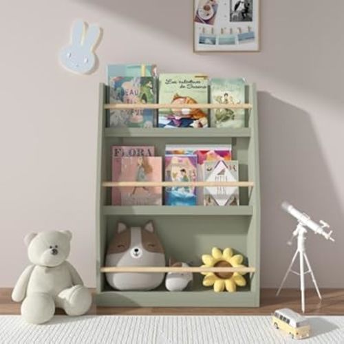 3 Tier Kids Book Shelf, MDF Book Rack for Reading & Organization, Easy Access for Toddlers, Ideal for Bedroom Playroom Classroom (Sage)