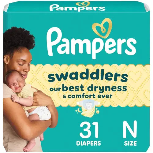 Pampers Swaddlers Diapers Newborn - Size 0, 31 Count, Ultra Soft Disposable Baby Diapers