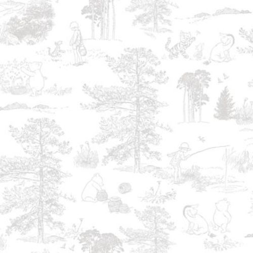 RoomMates Winnie The Pooh Toile Kids' Peel and Stick Wallpaper Gray