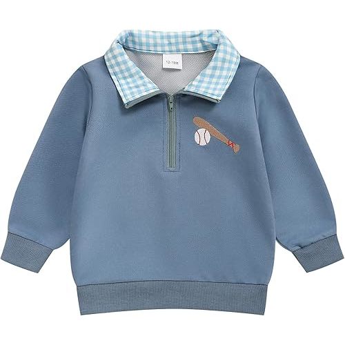 Toddler Boy Quarter Zip Collared Pullover Long Sleeve Fall Winter Baby Boy Clothes Outfit 12M-4T