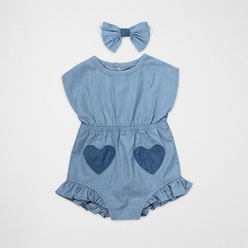 Baby Essentials Baby Girls Sleeveless Romper, Color: Blue - JCPenney