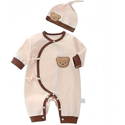 Baby Jumpsuit with Hat - Unisex Long Sleeve Rompers, Breathable Warm for Newborn 0-6 Months
