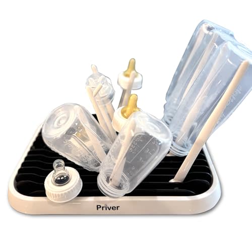 Priver - Baby Bottle Drying Rack with Tray - Space-Saving Drying Rack for Baby Bottles, Cups, Pump Parts - High Capacity Bottle Dryer - Travel Essentials - Newborn Essentials Must-Haves, White