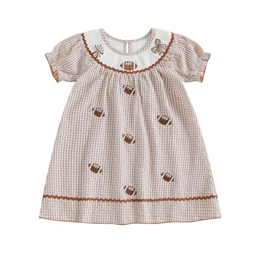 Toddler Baby Girl Football Outfit Smocked Dress Rugby Romper Short Sleeve Plaid Summer Kids Girls Football Dresses