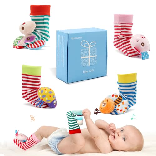 BLOOBLOOMAX Sock rattles for Babies 0-24 Months Baby Animal Foot Finder Educational Toys