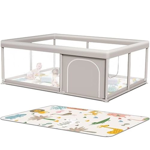 Hiaksedt Baby Playpen with Mat Small Playpen for Babies and Toddlers 50 x 50 inch Baby Fence Playards