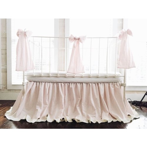 Baby Pink & Ivory Ruffle Crib Skirt with Bows | High Cotton Textile