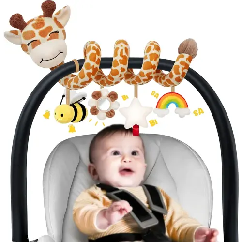 Stuffed Spiral Car Seat Baby Toys 6-12 Months, Infant Giraffe Sensory Toys Hanging Stroller Accessories, Newborn Shower Gifts for Baby Boys Girls Essentials | Cute Colorful Giraffe