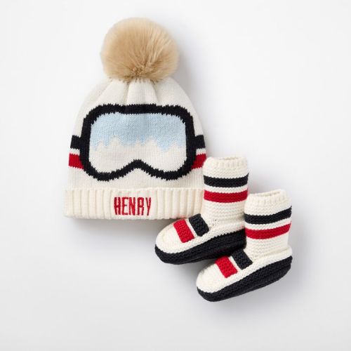 Cotton Cashmere Pom Pom Hat & Bootie Set