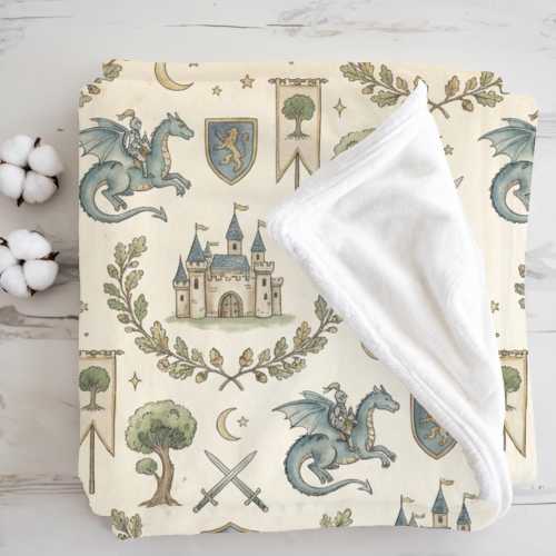 Dragon Baby Blanket, Fairytale Nursery Throw, Castle Crib Blanket, Storybook Fantasy Baby Bedding, Medieval Nursery Decor