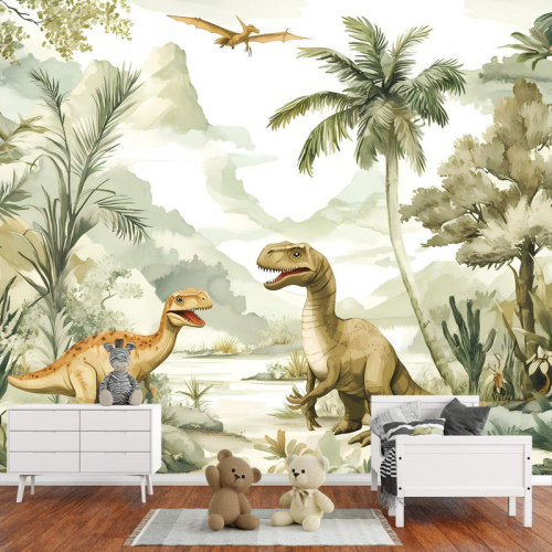 Stickalz Dinosaur Wall Mural Peel and Stick Kids Room Wallpaper Jungle T-Rex Wall Art Removable Dinosaur Nursery Decor Kids Wall Mural 1EEB76B4618F4B68A403B70C912FD940 | Wayfair