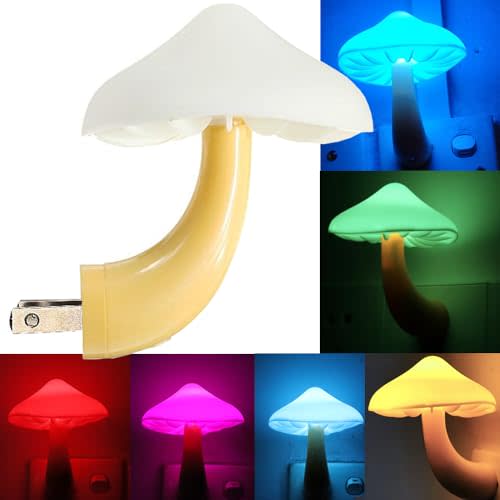 AUSAYE Light Sensor LED Night Light Plug in Lamp Mushroom Night Light | 7 Color Changing,Dusk to Dawn Sensor Magic Pretty Mushroom Night Lights for Adults Kids NightLight