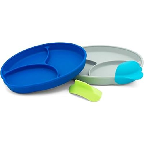 Silicone Easy Scoop & Hold Plate Set - Baby and Toddler Training Plates with Clip-On Rims for Easy Scooping, Self-Feeding and Baby Led Weaning, 6+ months (Midnight)